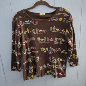 Cactus Vintage Coffee Print Top Size Large – Made in USA, Y2K, 90s